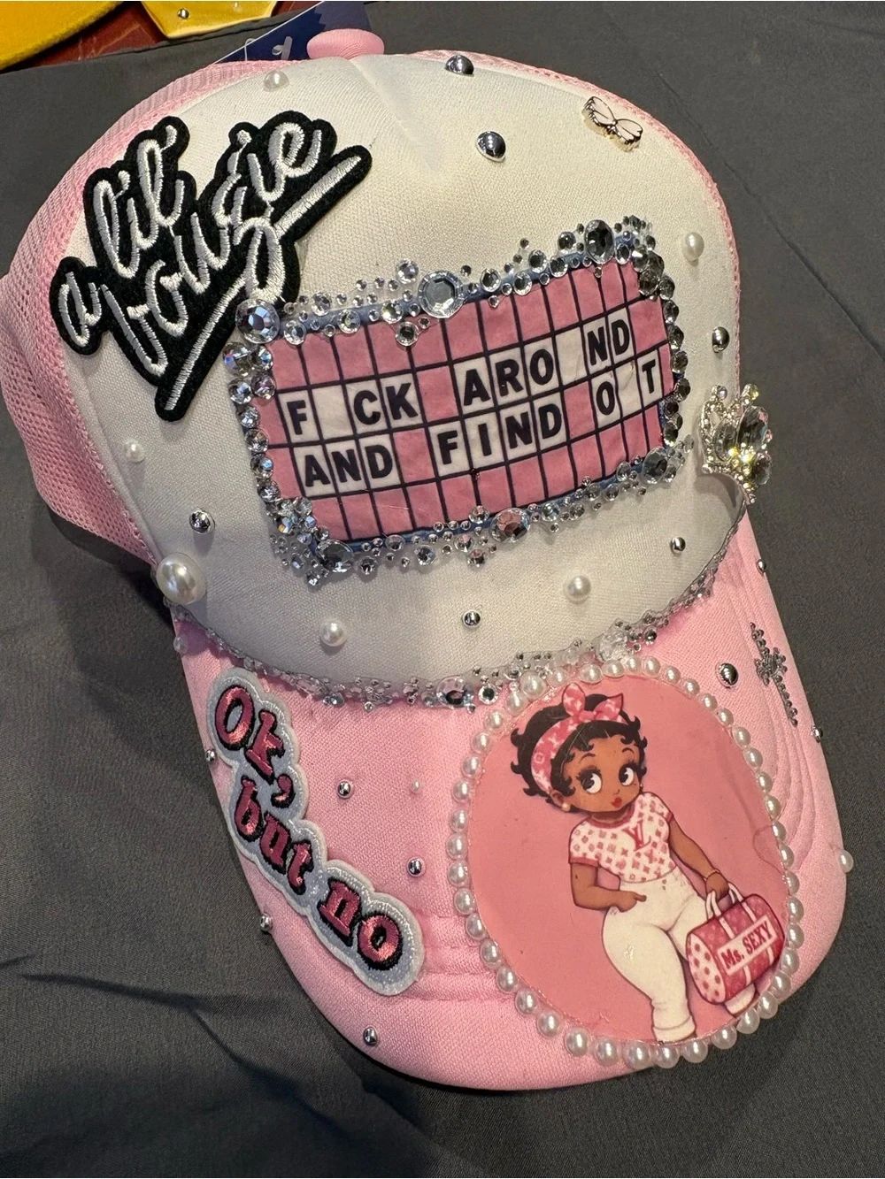 Women's Pink Embellished Cap and Tie Set - Brand: